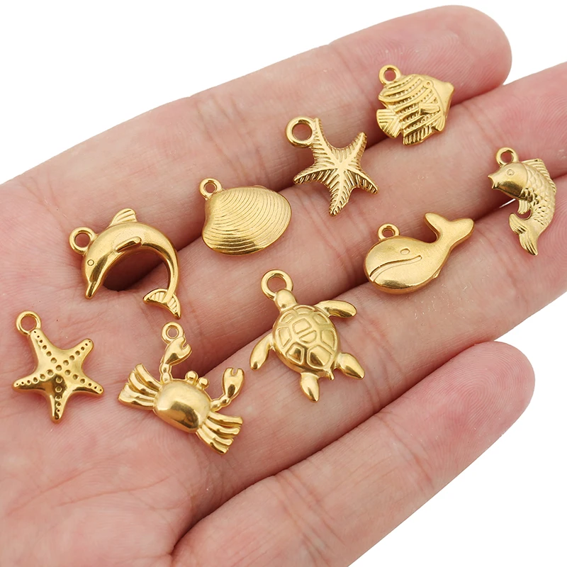 3pcs Stainless Steel Mermaid Starfish Turtle Shell Shark Crab Charm Pendant for DIY Bracelet Necklace Jewelry Making Accessories - Image 6