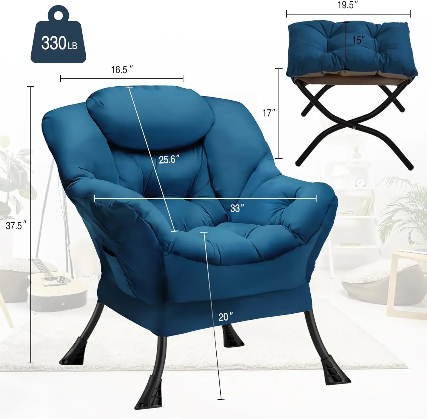 Silla perezosa con otomana plegable, sillón moderno de gran acento, sofá de ocio de salón contemporáneo con reposabrazos, sofá tapizado