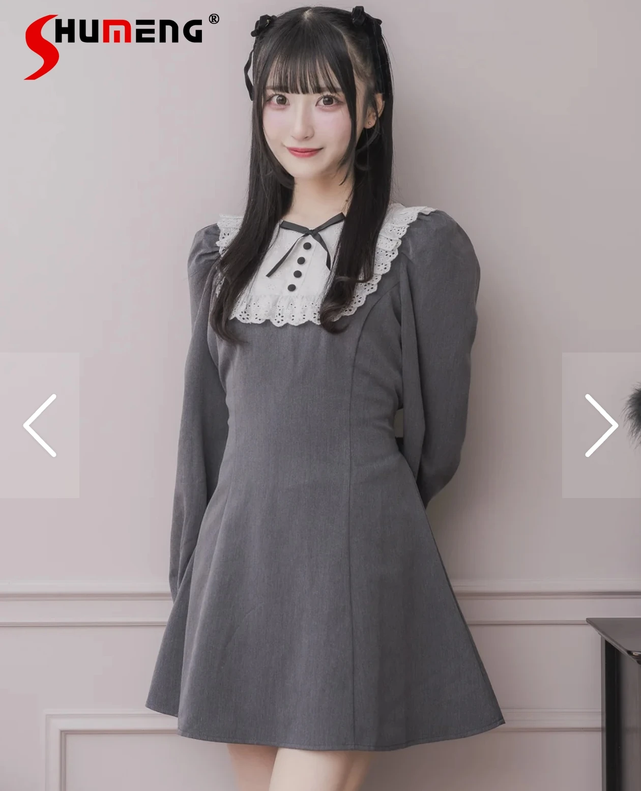 

Japanese Style Elegant Sweet Lace Square Neck Bow Long Sleeve High Waist A-line Temperament Vintage Plaid Short Dress for Women