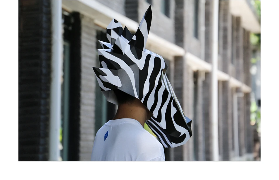 3D papieru formy Zebra głowa konia maska na głowę Model zwierzęcia Halloween rekwizyty do Cosplay kobiety mężczyźni strona element ubioru DIY Craft maski