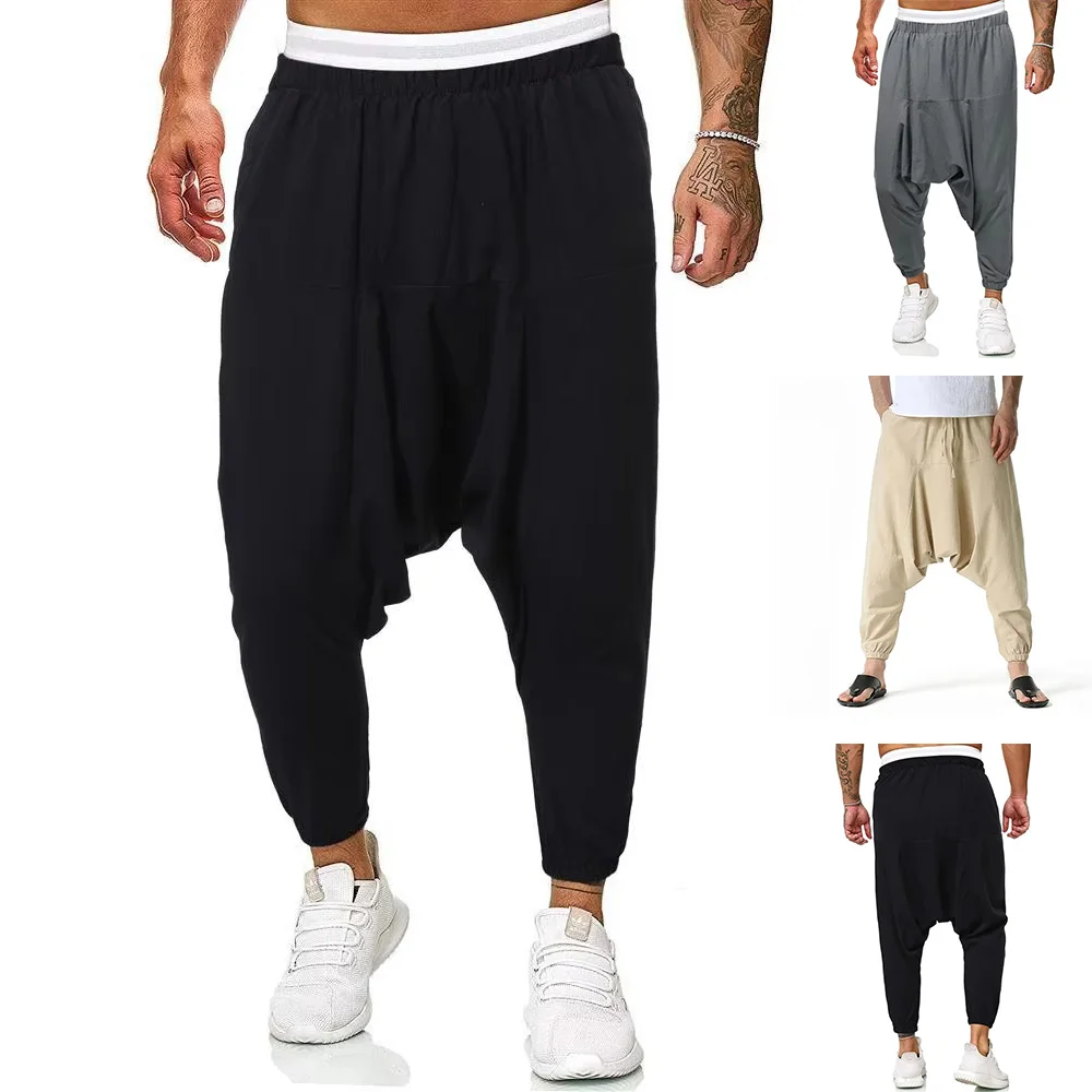 Men's Harem Pants Drop Crotch Japanese Streetwear Individualized Design Track Pants Ankle Length Casual Oversized Male Pants