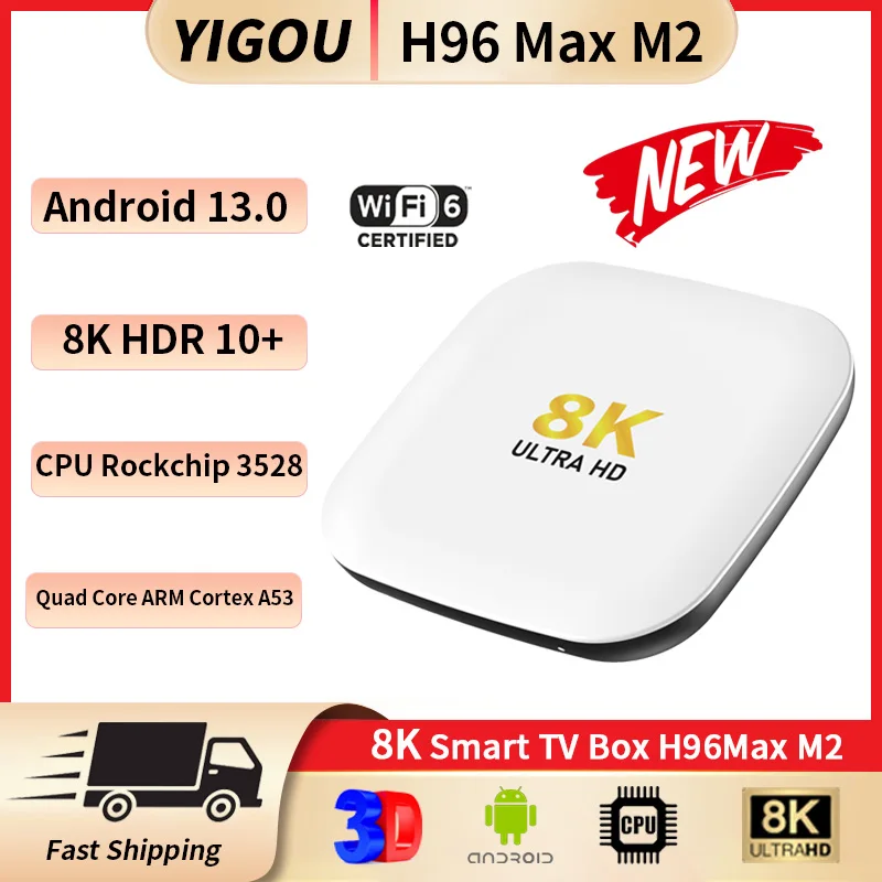 

Android TV Box H96MAX M2 2/4GB RAM 16/32/64GB 1000M LAN RK3528 WiFi6 8K 4K With Voice Gyroscope Remote Set Top Box Media player