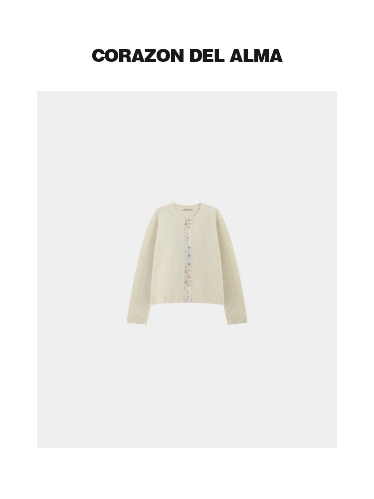 

Элитный вязаный кардиган из шерсти альпака с круглым вырезом и дизайнерскими вставками W24, мягкий, с длинными рукавами, женский, теплый, повседневный, модный топ