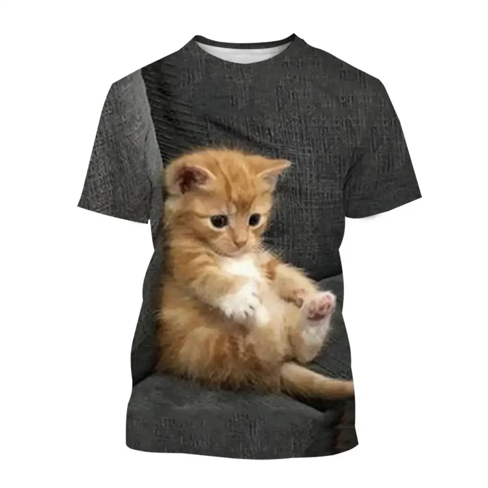 New Men's And Women's Children's Casual T-shirt Funny 3d Cute Animal Print Summer Trend O-neck Thin Top With Cat Pattern