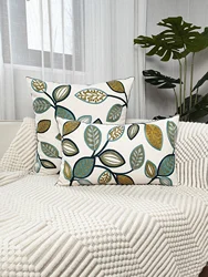 1pc, Leaf Embroidered Canvas Throw Pillow Cover for Living Room and Home Decor - Soft and Durable Cushion Cover