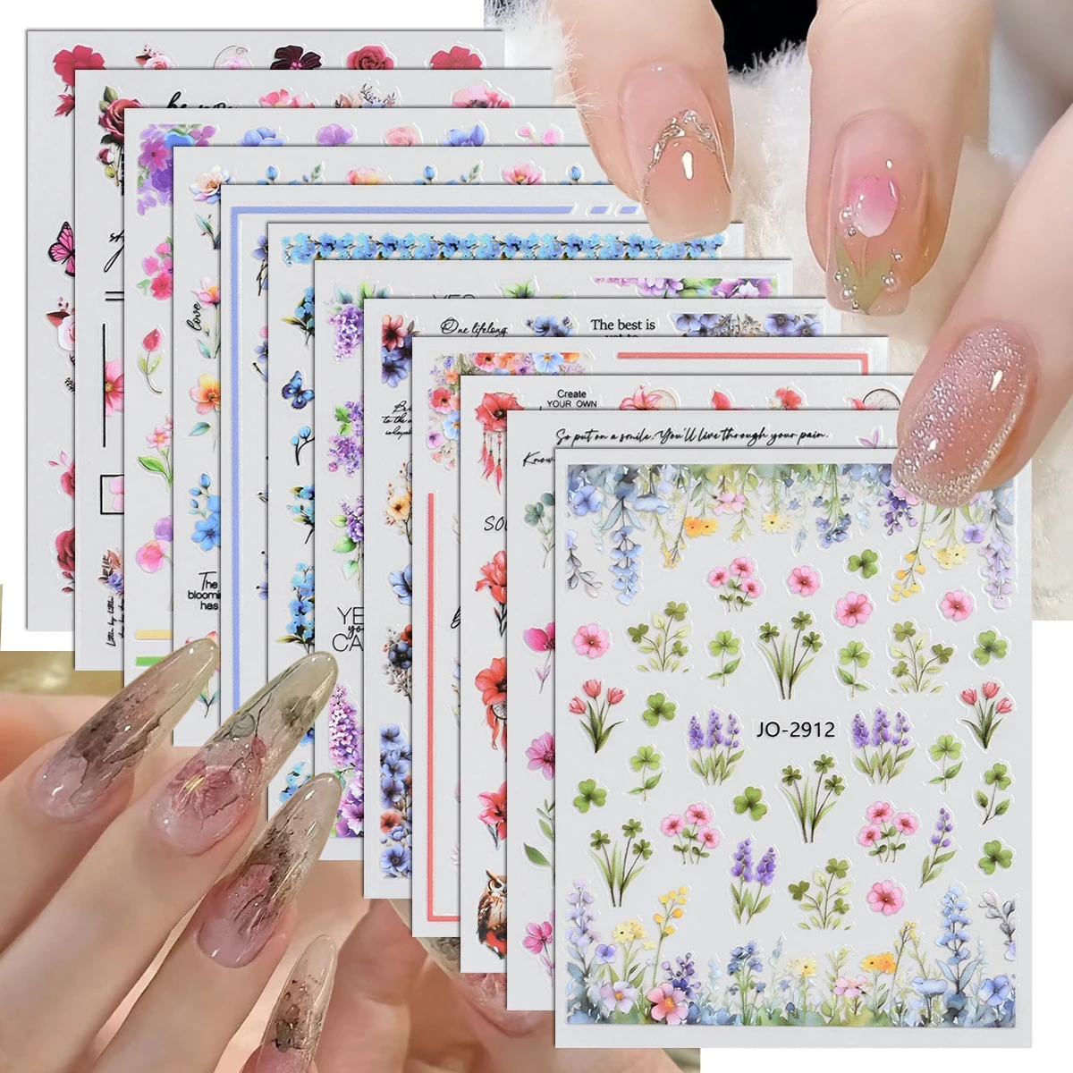 

3/6/12/18/24 Sheets 3D Flower Nail Stickers Floral Butterfly Rose Lavender Wildflower Self-Adhesive Nail Art Decals