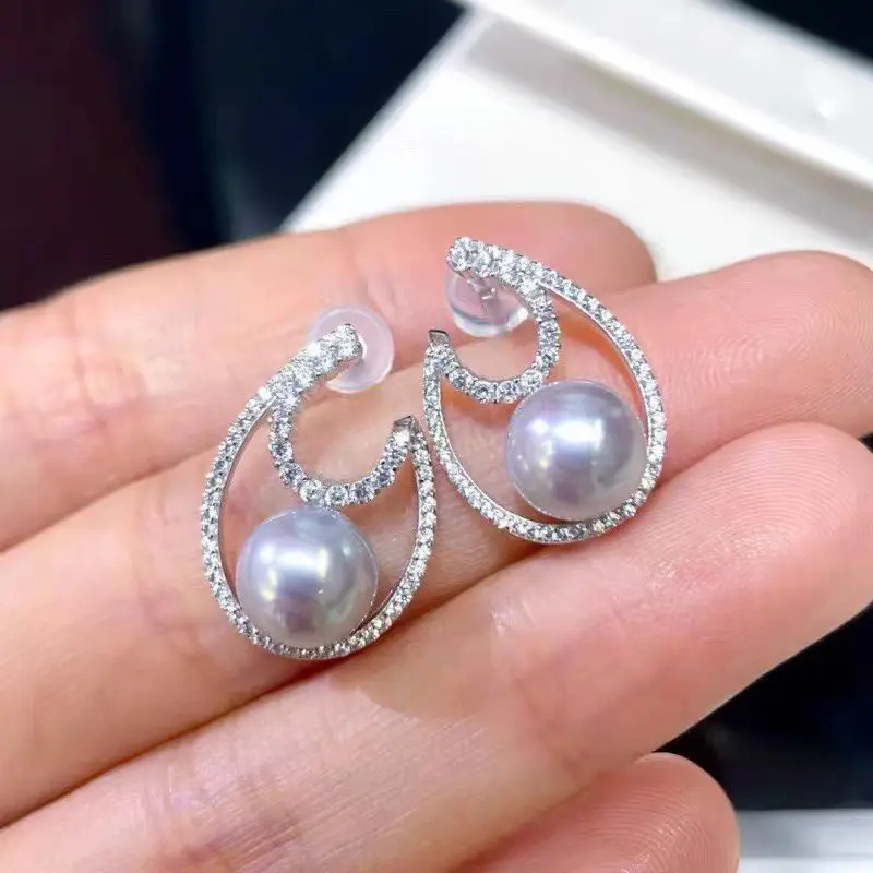 

Wholesale S925 Sterling Silver Earrings Mount Findings Settings Base Mounting Parts Accessory for 7-8mm Pearls 5 pairs/lot