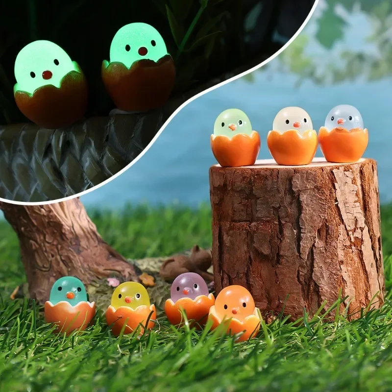 5-50 Buah Mainan Ayam Cangkang Telur Bercahaya Mini Patung Resin Fluoresensi Model Hewan Dekorasi Rumah Mainan Aksesori Dekorasi Taman