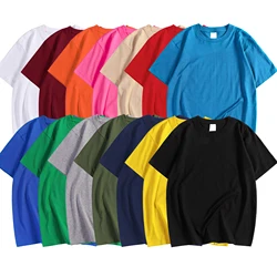 Homens e Mulheres de Manga Curta Casual Respirável T-Shirts, Soft Tee, Candy Color, Roupas de grandes dimensões, 14 Cores, 100% Algodão, S-XXXL