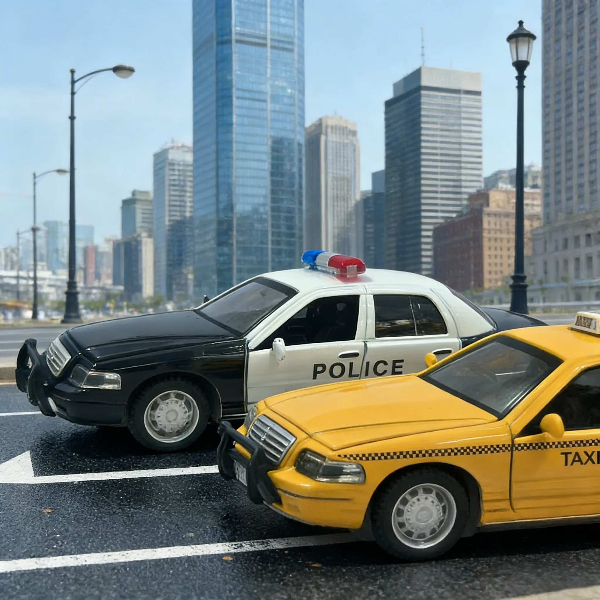 Coche modelo de aleación de juguete - Coche de policía y taxi - Modelos de vehículos coleccionables para niños y coleccionistas