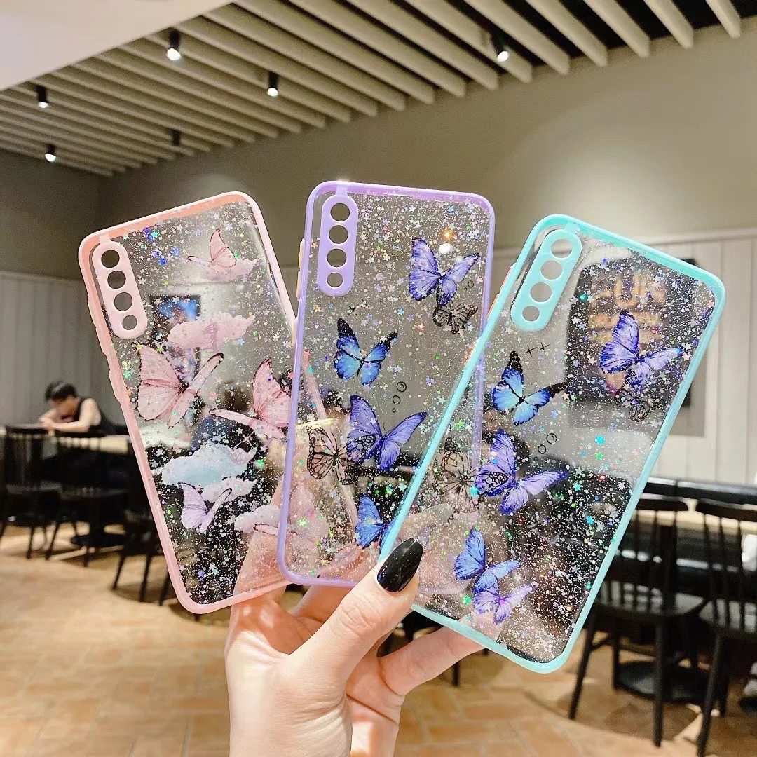 

Butterfly Phone Case S23Plus Factory Direct Suitable for Samsung A54 Star Sparkling Powder A73 Drop Glue S21FE Protection