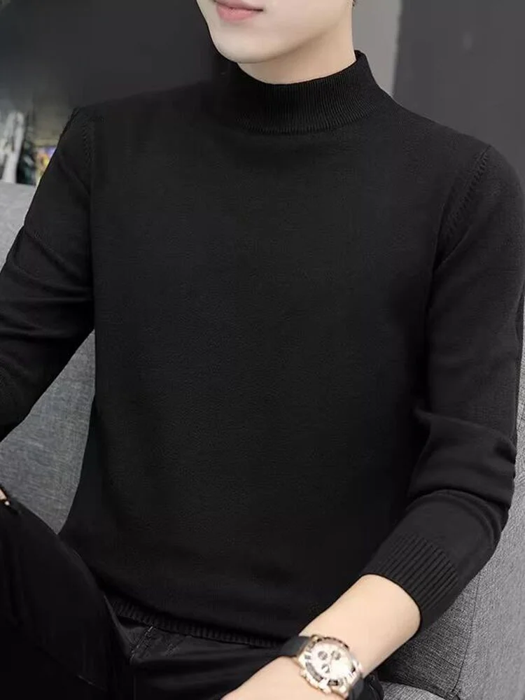 

Men's Thiened f-High Collar Knitted Sweater Winter Faion Inner Wear Casual Loose Fit Long Sve Youth Sle
