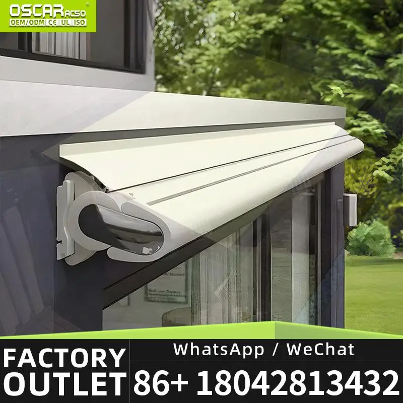 Electric Full Cassette Patio Awning with Aluminum Alloy Frame and Articulated Arm for Gardens Max 6m Width Retractable Shade Out