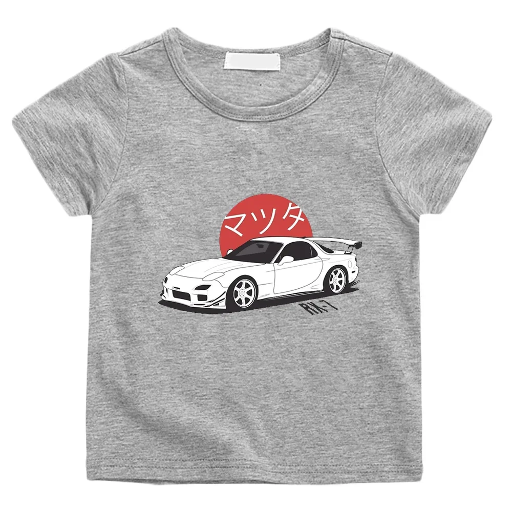 Anime Initial D Tshirt Kids Mazda RX7 Print Clothes Boys Girls Fashion Tops JDM Automobile Culture 100% Cotton Graphic T-Shirts