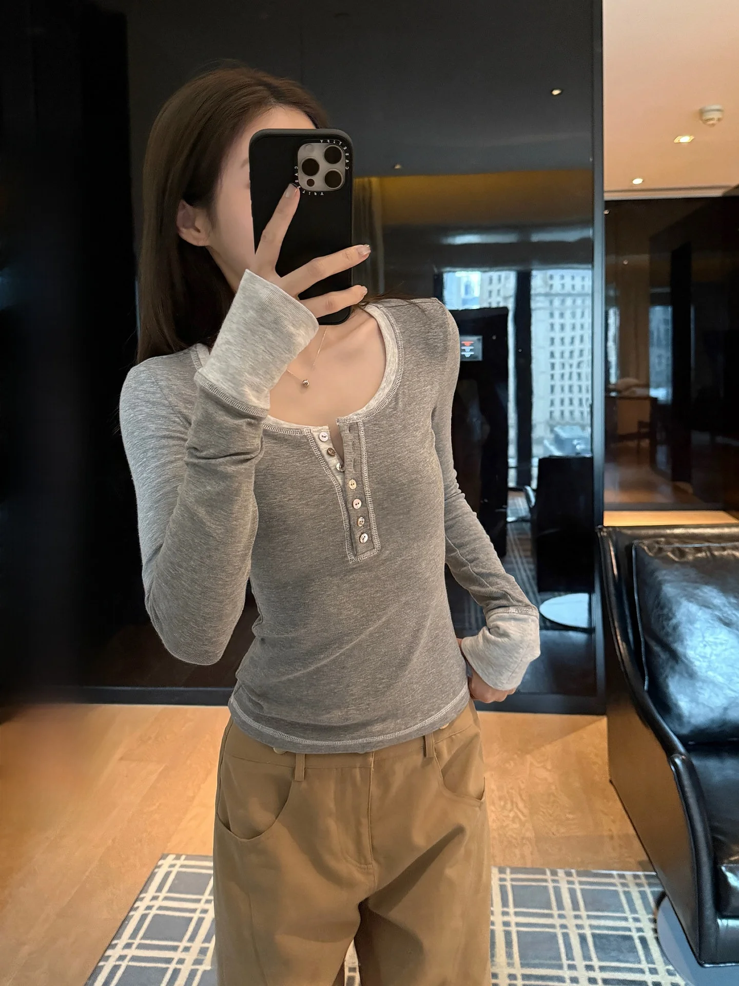 

Женская футболка NingSi с длинным рукавом, повседневная, приталенная, с открытой горловиной, для осеннего сезона