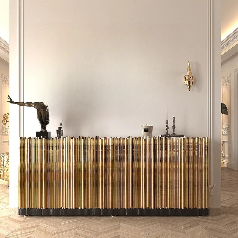 

Light luxury dining side cabinet High-end villa home creative stainless steel wall storage cabinet