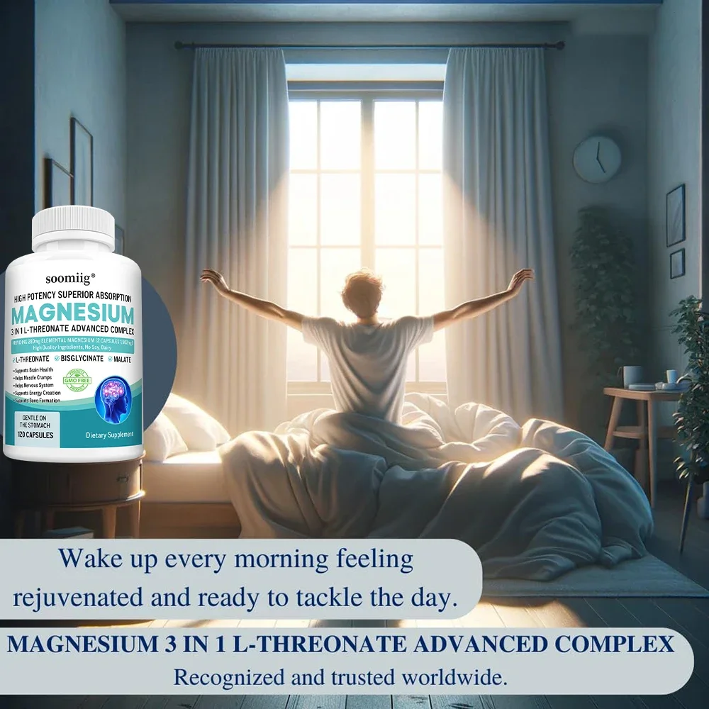 3 في 1 - ثريونات المغنيسيوم L، الجليسينات، مالات، صحة الدماغ، دعم النوم، مناعة معززة، عملية التمثيل الغذائي في الطاقة