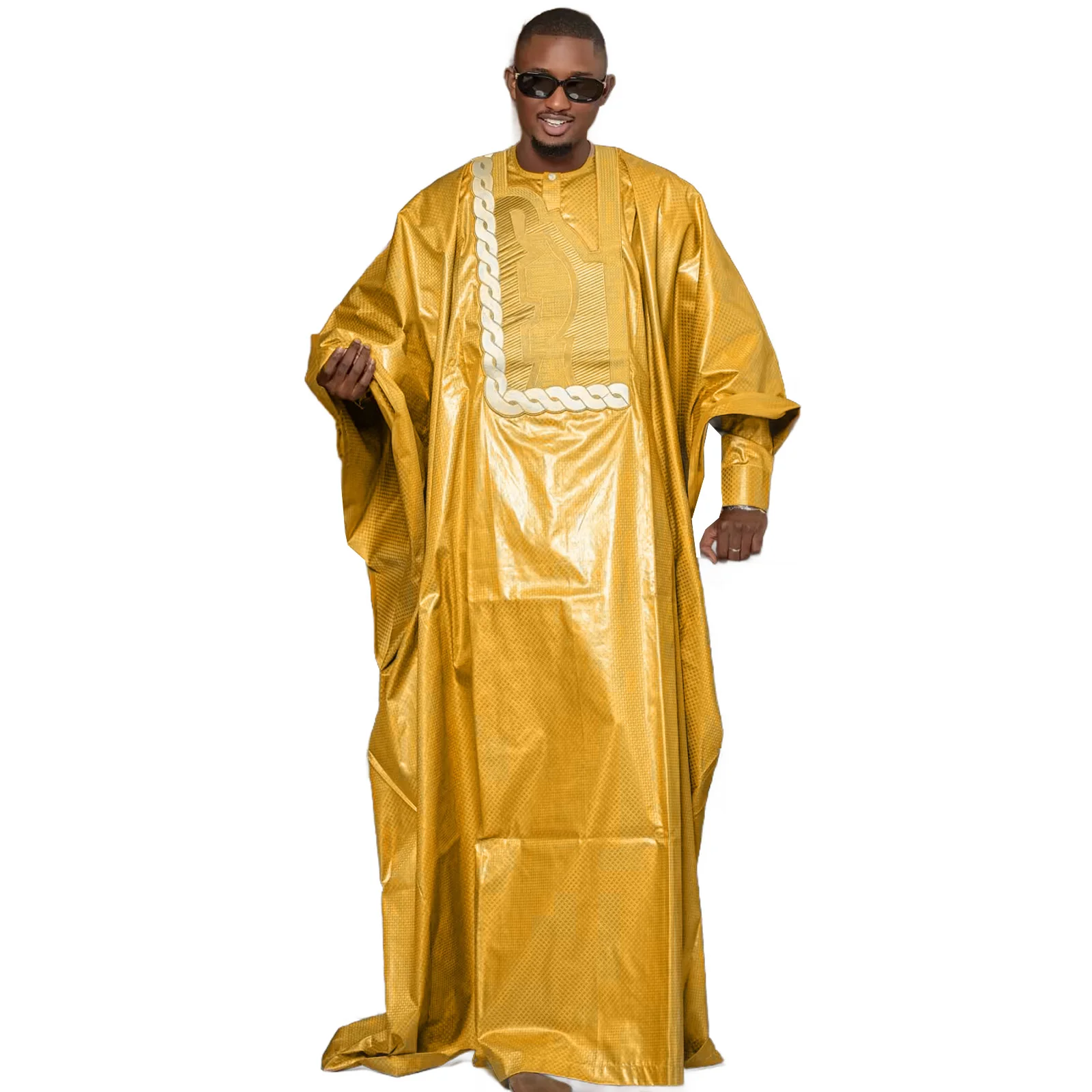 African Clothing For Men Traditional Bazin Riche Embroidery Design Top Long Sleeve 3 Piece Set
