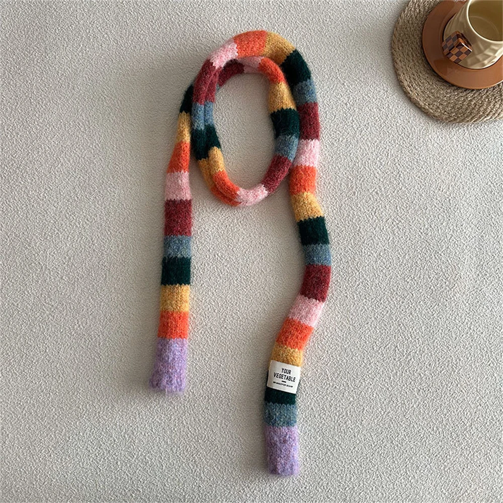 Y2K Colorful Stripe Scarf Women\'s Scarf Winter Lady Goth Harajuku Long Knitted Scarves Fashion Unisex Street Casual Neckerchief