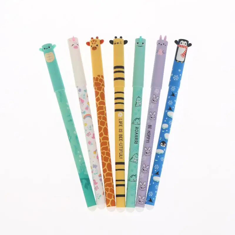 

New 7Pcs Pen Bee Rabbit Giraffe 0.5mm Colored Pen Neutral Pen Cartoon Animals Erasable Gel For Writing School Supplies