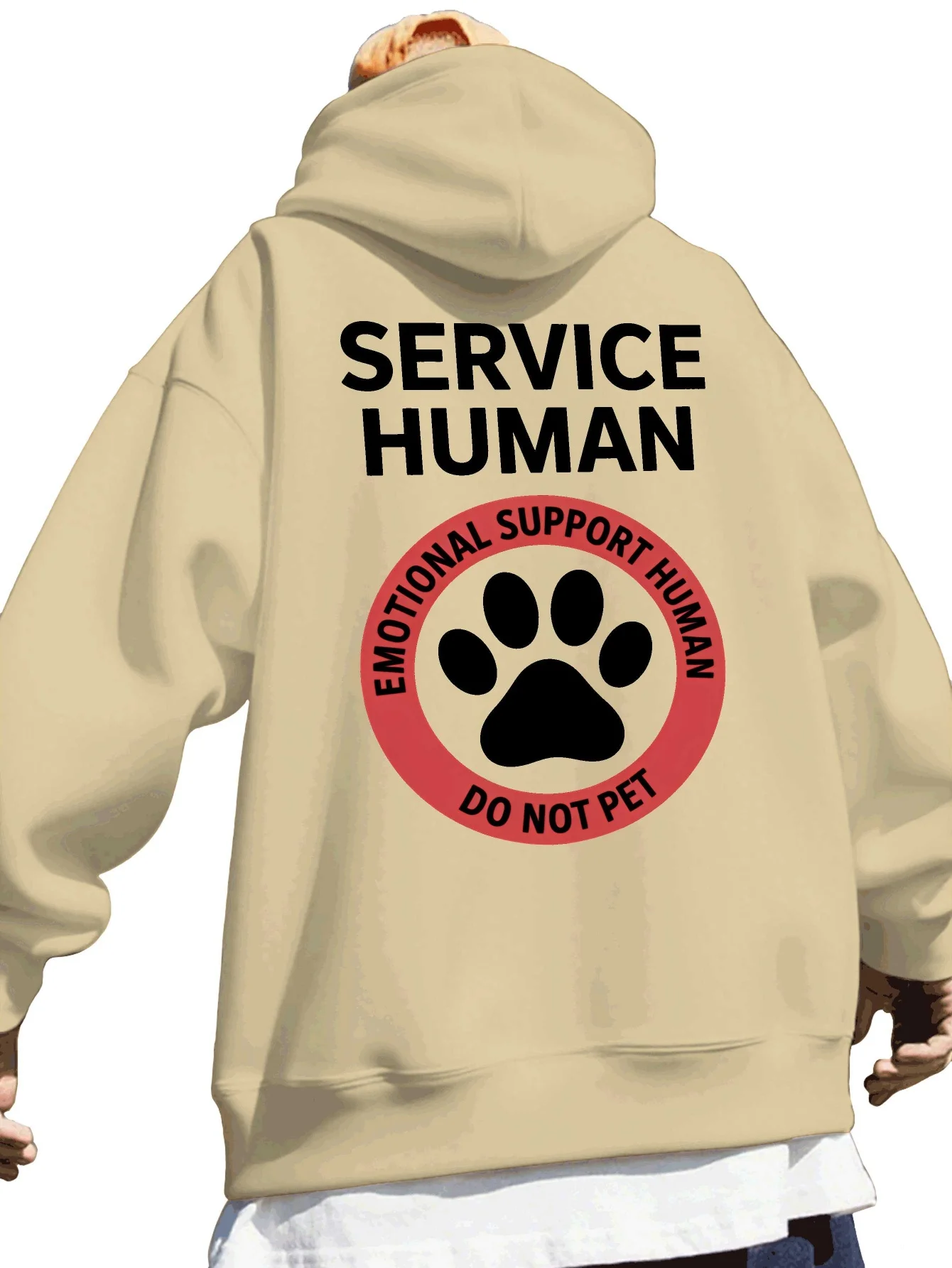Men Winter Casual Hoodie Emotional Support Human Do Not Pet Letter Paw Pattern Back Print Pullover Hooded Sweatshirt