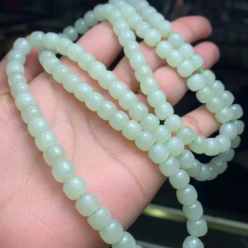 Hetian Jade Qinghai Material Old Style 7X8Mm 108 Buddha Beads 6X7Mm 108 Bead String