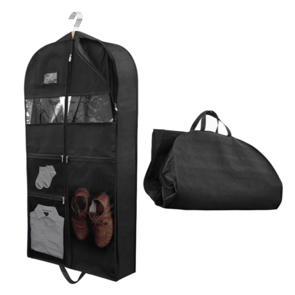 110/130/152CM Travel Heavy-Duty Garment Bag with Pockets Gusseted Garment Bag for Hanging Clothes Foldable Dust-Proof Suit Bag