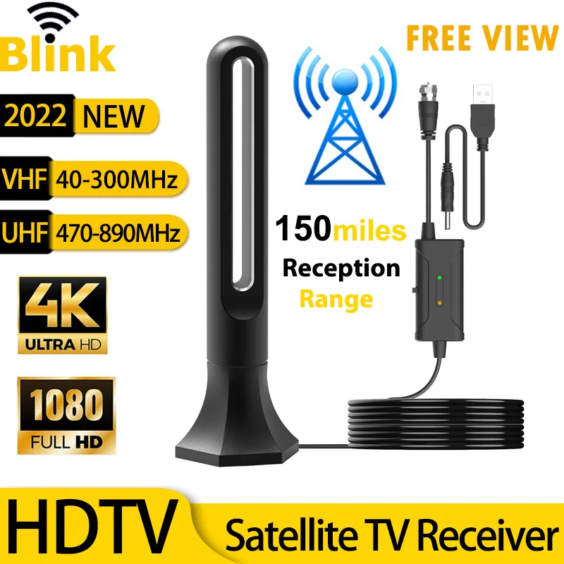 Indoor Digital HDTV Antenna Amplifier 4K 1080p Free Channels 25dBi Satellite TV Receiver Long Distance 150 Miles Reception Range