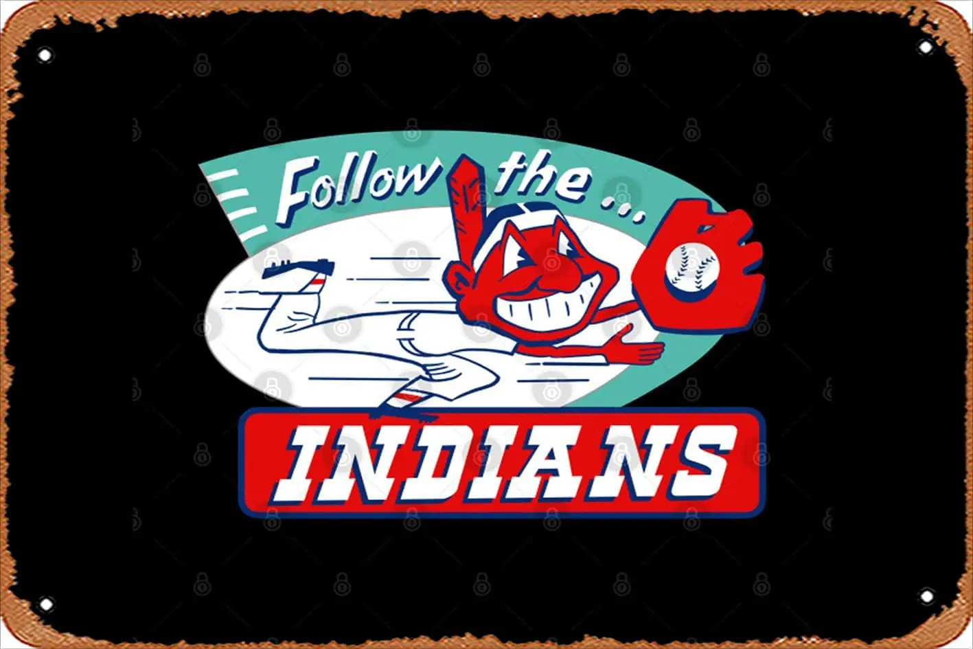 Retro Tin Sign Vintage Follow the Indians Chief Wahoo Classic Mascot Vintage Funny Novelty Metal Signs Man Cave Humorous Signs M