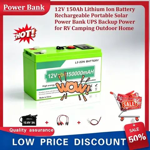 12V 150Ah Lithium Ion Battery Pack, Rechargeable  Power Bank, UPS Backup Power Supply Perfect for RV Camping Outdoor Home