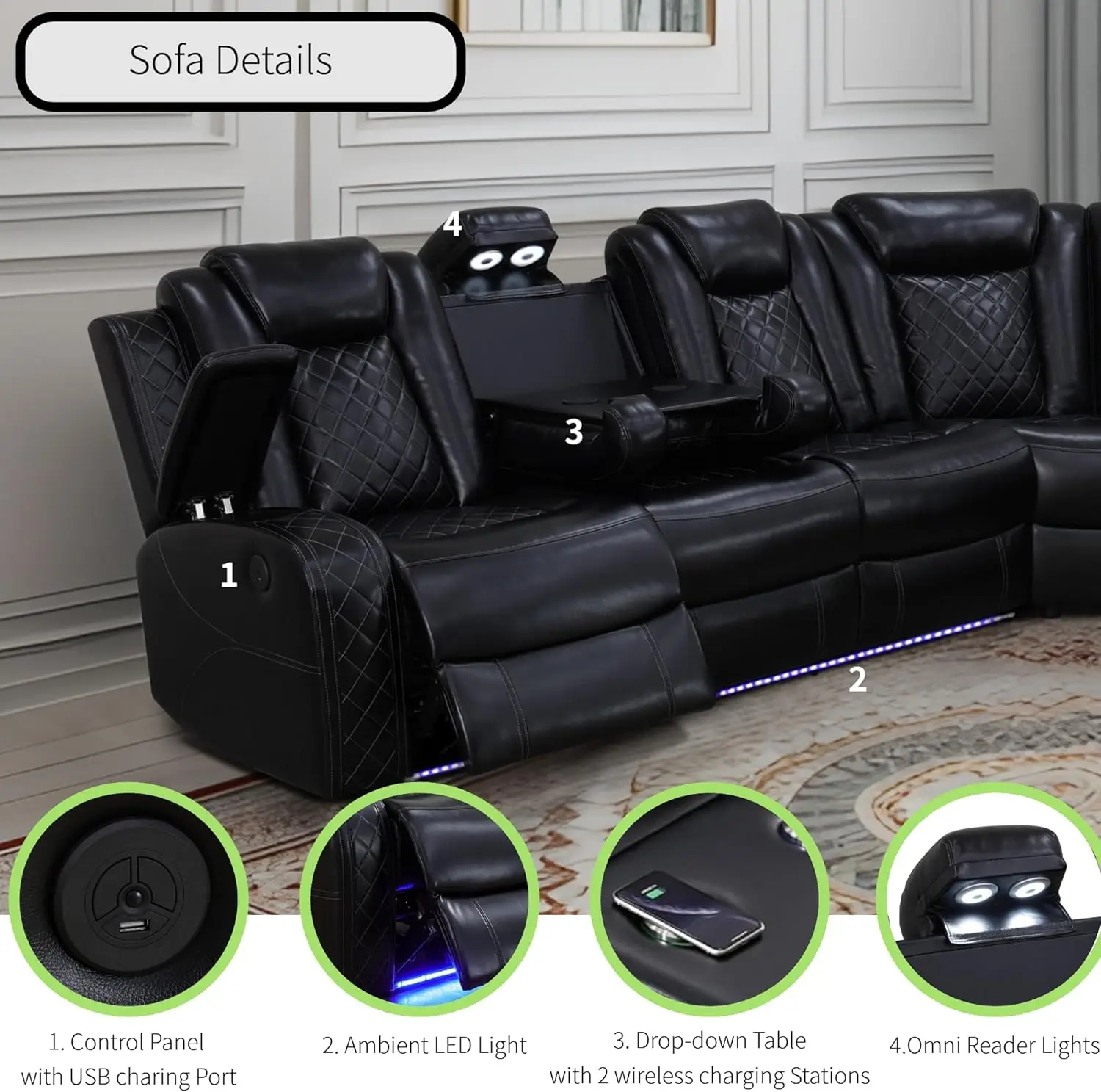 Power Reclining Sectional Sofa with LED Lighting 4
