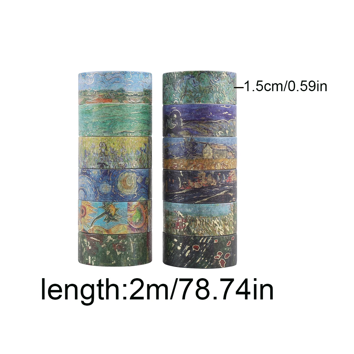 12 Rolls Gilded Oil Painting Washi Tape Set 1.5cm*2m Decorative Strips For Scrapbook Planner Journaling Diy Craft Planner Access