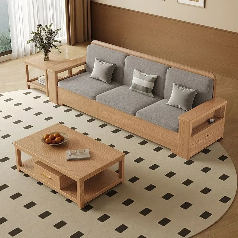 DSA solid wood sofa combination modern living room small apartment winter and summer dual-purpose fabric storage sofa single