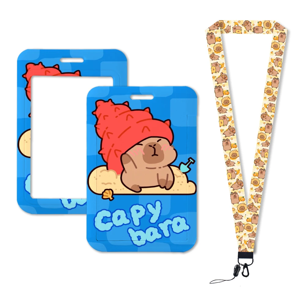 Lanyard kartun Capybara berenang lucu lencana pemegang ID kartu kredit tali gantung Lanyard untuk kunci aksesoris hadiah