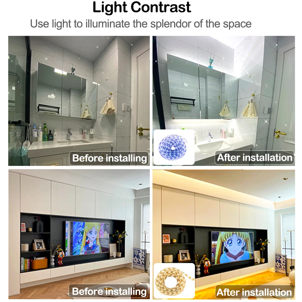 5 فولت USB LED قطاع DC5V SMD2835 مرنة إضاءة مقاومة للماء ضوء ذاتية اللصق إضاءة خلفية للتلفاز إضاءة المنزل الديكور مصباح #4