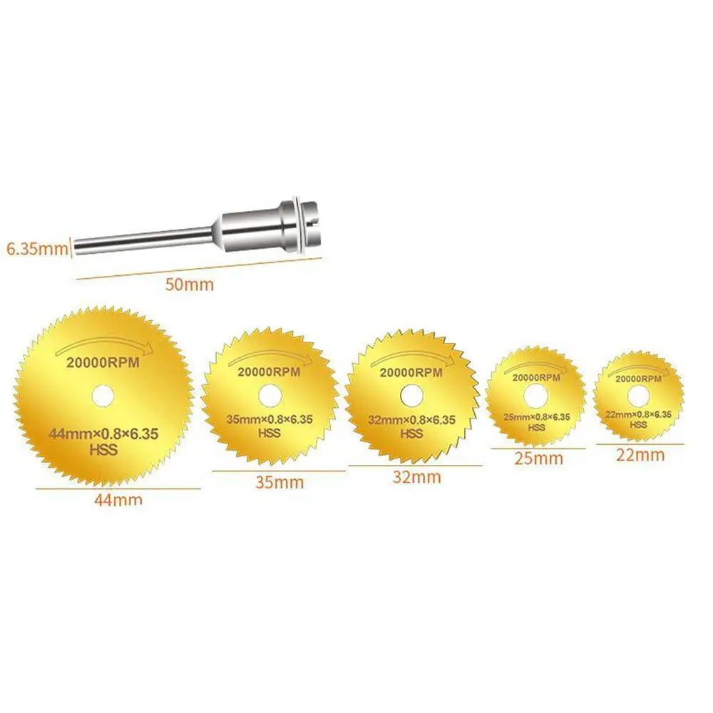 Krachtige 6Pcs Hss Mini lame per seghe circolari lame in titanio disco da taglio Dremel accessori per il taglio dell'alluminio del legno