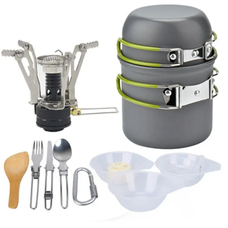 Camping Utensils New Product Portable Eco Friendly Gas Stove Outdoor Mini Camping Cookware Tourist Tableware Set