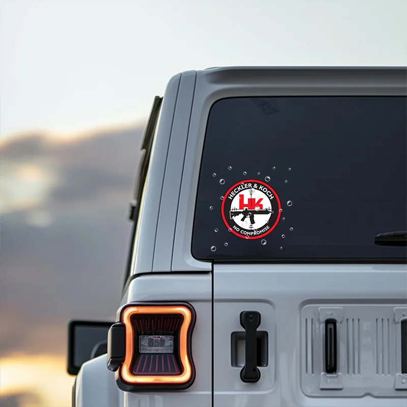 ملصقات مقاومة للماء من HK Heckler & Koch، شارات بتصميم متين باللونين الأسود والأحمر، ملصقات ديكور للسيارات والعتاد اليومي بنمط Firearm