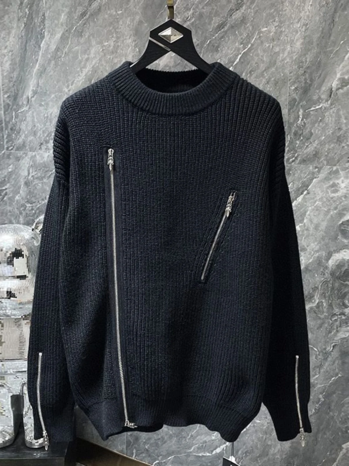 

2025 New Men's Knitted Long Sve round Ne Sweater Faionable Cross Zipper Design Premium Feel Polyester Fiber Casual Wear