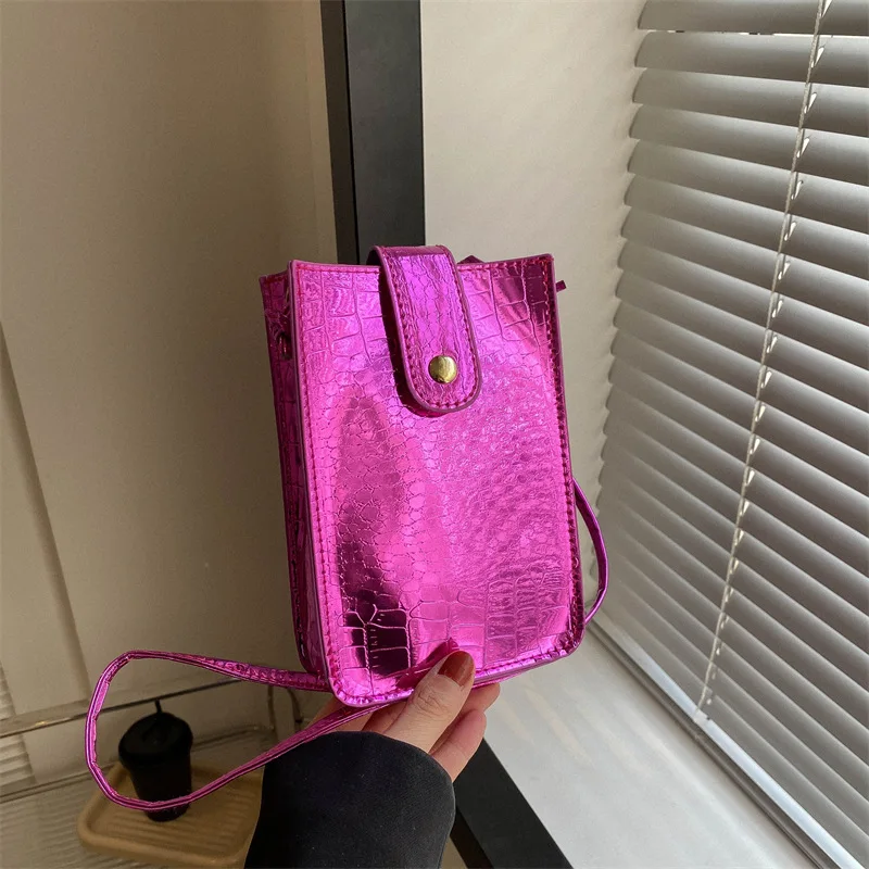 2026 Spring Summer Women Glossy Crocodile Pattern Shoulder Bag Fashion Crossbody Mobile Phone Bag image 4