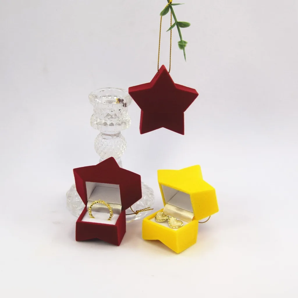 Festival Jewelry Box Light Satin Earring Box Five Point Star Box Velvet Flocked For Ring Packaging Accessory Display Small