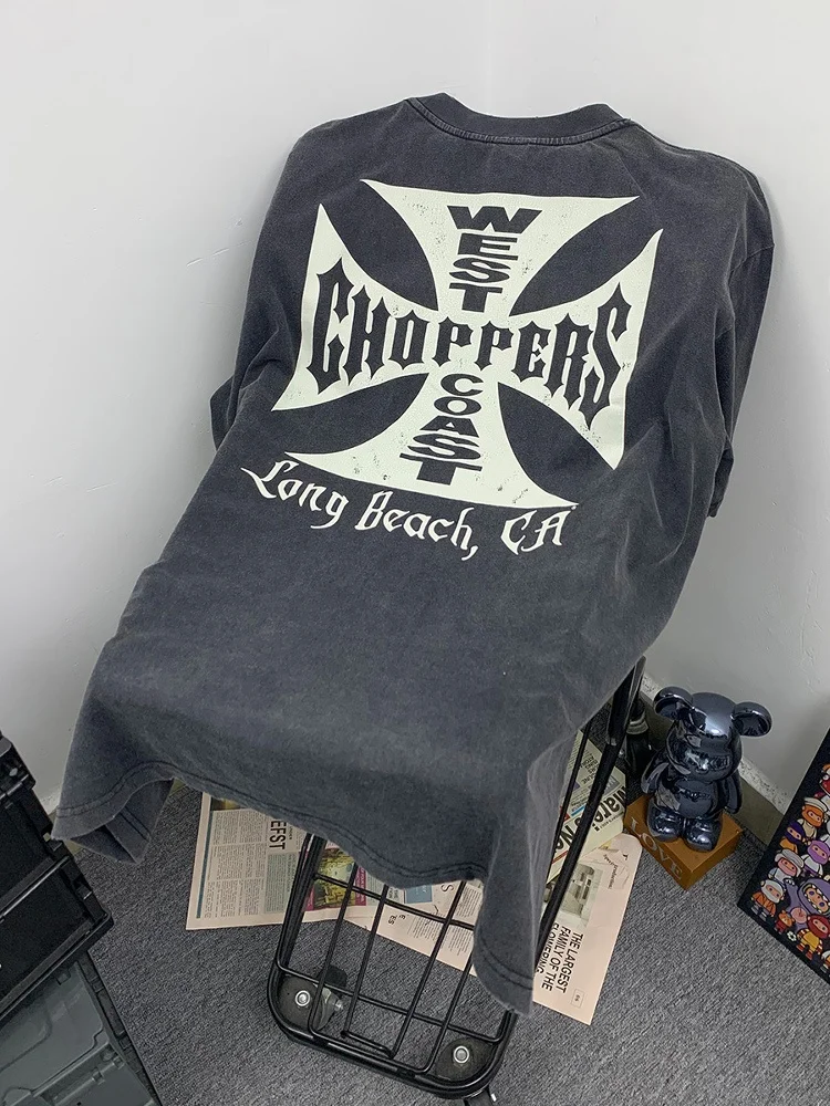 

WestCoast Choppers American West Coast Hip Hop Trendy Short Sleeve T-Shirt Vintage Washed Unisex Breathable Cotton Tee