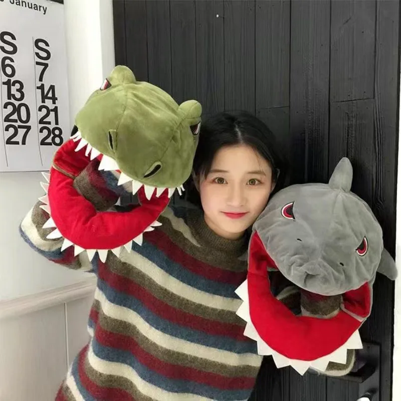 30cm CuteAnimal Dinosaur Head Hat Cosplay Headgear Plush Dinosaur Hats Novelty Party Cosplay Costume Cartoon Plush Headgear Hat