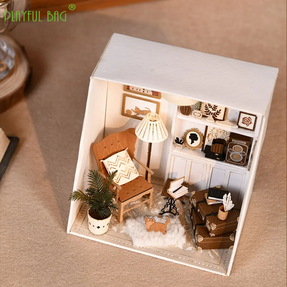 Diy papel mini casas de boneca em miniatura bloco de construção kits sala estudo piano 3d papel arte decoração para casa crianças brinquedos presentes hg89