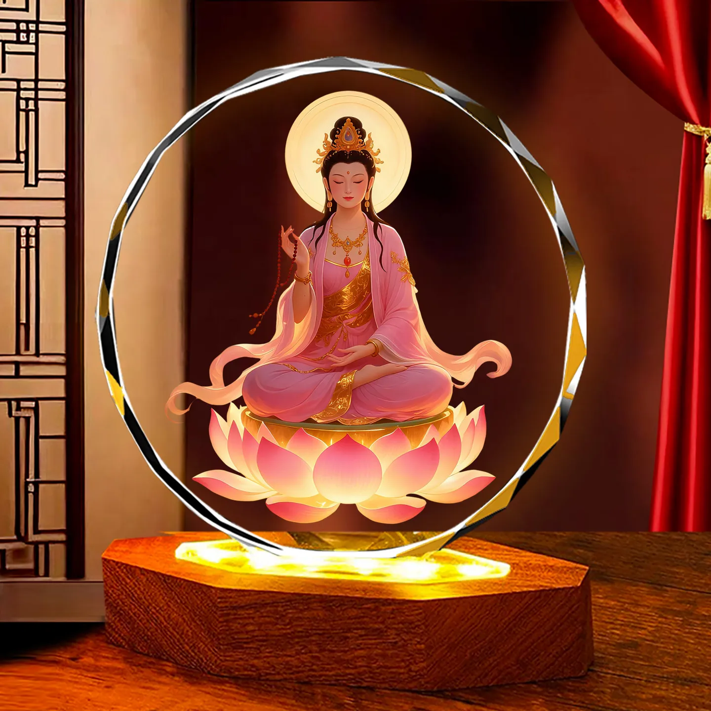 

Cz guanyin bodhisattva thangka buddha statue portrait crystal ornament table entrance decoration office desktop worship