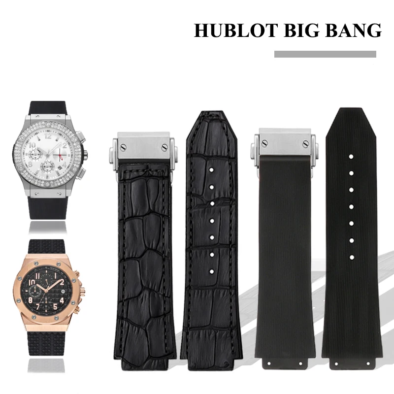 26x19mm 24x17mm Crocodile leather +  Rubber Watch Band For Hublot Big Bang Series Men\'s Watch Strap Chain Watch Accessories