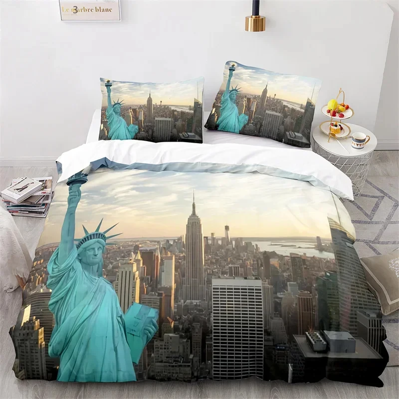 Statue of Liberty Duvet Cover King Twin Microfiber World Famous Building Bedding Set New York Landmark Cityscape Comforter Cover