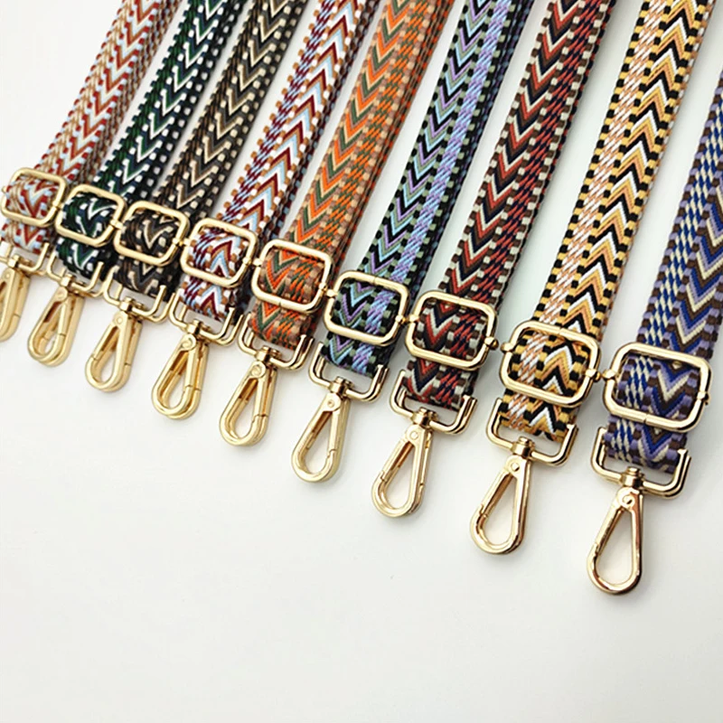 Vintage Ethnic Style Striped Jacquard Bag Strap Accessories For Handbags Adjustable Replacement Shoulder Strap Belts For Bags