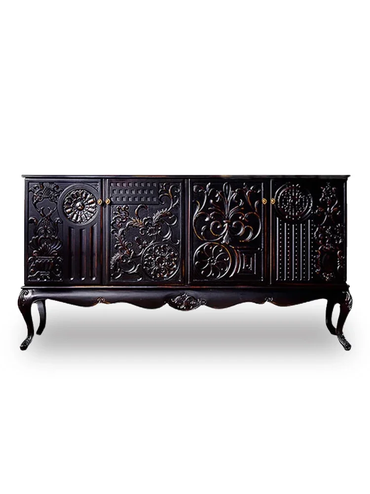 

Solid wood carving flower retro entrance European antique living room partition decorative cabinet dining side cabinet