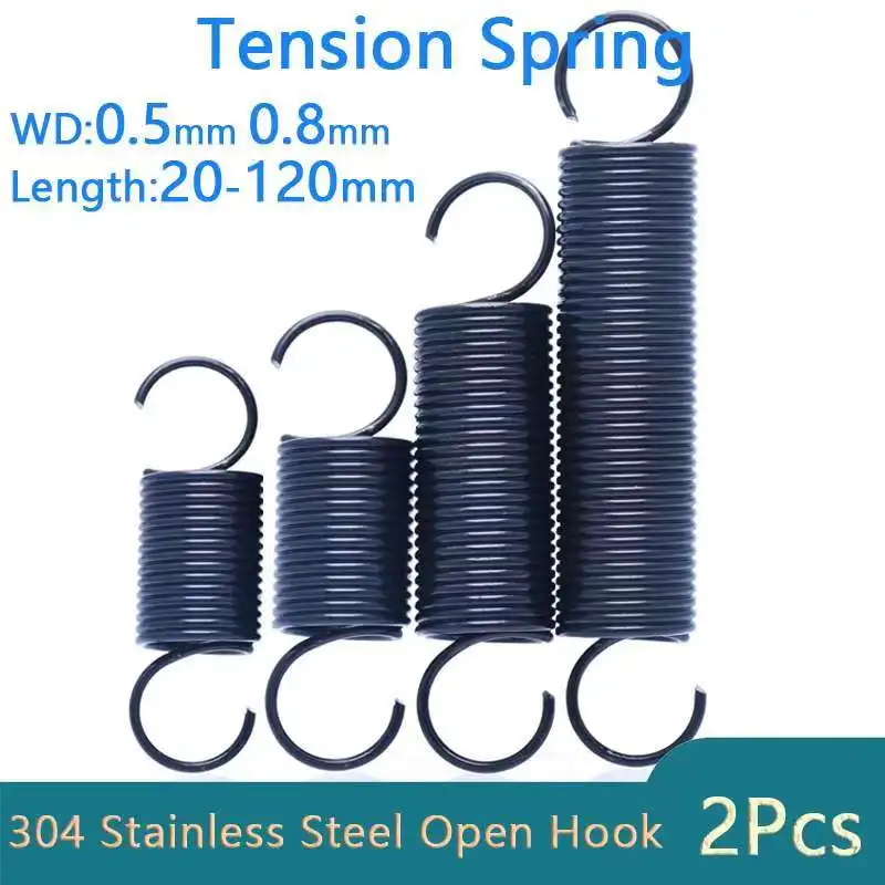 

65MN spring steel Tension Extension Spring Expansion Springs Length Wire Diameter :0.8mm/0.5mm Length :20-120mm 2Pcs